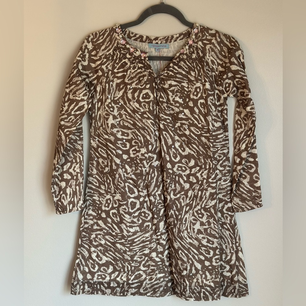 Cupcakes & Pastries Zebra Swirl Tunic Dress Girls Size 10 Brown White Rhinestone